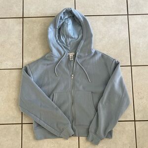Light Blue Cropped Zip-Up Hoodie